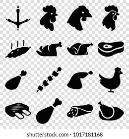 Chicken icons. set of 16 editable filled chicken icons such as chicken, rooster, wrap sandwich, meat leg, meat, footprint of  icobird