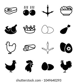 Chicken icons. set of 16 editable filled and outline chicken icons such as meat leg, easter egg, meat, wrap sandwich, food, egg, footprint of  icobird