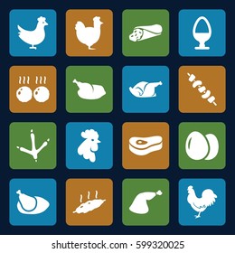 chicken icons set. Set of 16 chicken filled icons such as chicken, egg, footprint of  icobird, rooster, wrap sandwich, meat leg, kebab