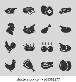 Chicken icons set. set of 16 chicken filled icons such as egg, rooster, wrap sandwich, meat leg, easter egg