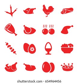 Chicken icons set. set of 16 chicken filled icons such as egg, footprint of  icobird, wrap sandwich, meat leg, kebab, easter egg, food