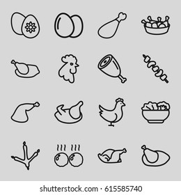 Chicken icons set. set of 16 chicken outline icons such as footprint of  icobird, rooster, egg, meat leg, kebab, easter egg, food