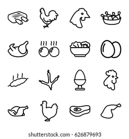 Chicken icons set. set of 16 chicken outline icons such as footprint of  icobird, rooster, egg, meat leg, food