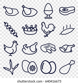 Chicken icons set. set of 16 chicken outline icons such as footprint of  icobird, egg, kebab, meat leg, easter egg