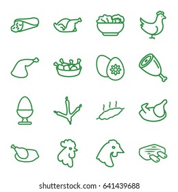 Chicken icons set. set of 16 chicken outline icons such as footprint of  icobird, rooster, wrap sandwich, meat leg, easter egg, food, egg