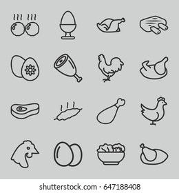 Chicken icons set. set of 16 chicken outline icons such as chicken, egg, meat leg, easter egg, food