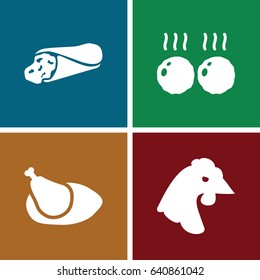 Chicken icons set. set of 4 chicken filled icons such as chicken, wrap sandwich