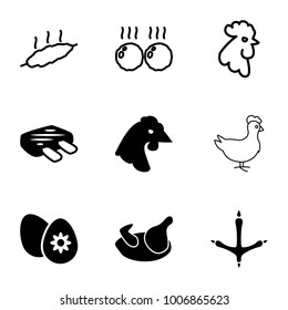 Chicken icons. set of 9 editable filled and outline chicken icons such as chicken, easter egg, meat, rooster
