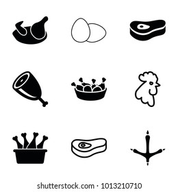 Chicken icons. set of 9 editable filled and outline chicken icons such as meat, rooster, footprint of  icobird