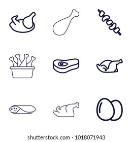 Chicken icons. set of 9 editable outline chicken icons such as egg, kebab, meat, wrap sandwich