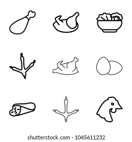 Chicken icons. set of 9 editable outline chicken icons such as chicken, footprint of  icobird, wrap sandwich, meat leg, food
