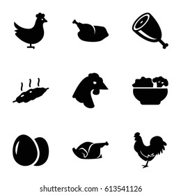 Chicken icons set. set of 9 chicken filled icons such as chicken, egg, food