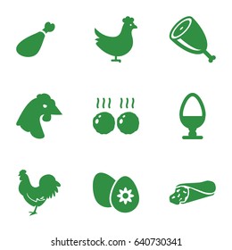 Chicken icons set. set of 9 chicken filled icons such as chicken, wrap sandwich, meat leg, easter egg, egg