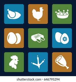 Chicken icons set. set of 9 chicken filled icons such as egg, footprint of  icobird, rooster, easter egg