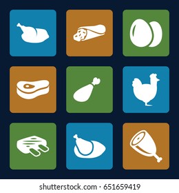 Chicken icons set. set of 9 chicken filled icons such as egg, chicken, wrap sandwich, meat leg