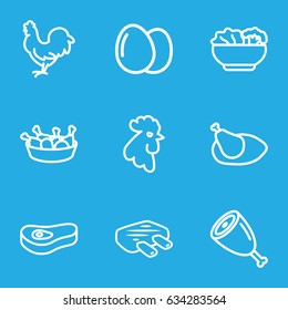 Chicken icons set. set of 9 chicken outline icons such as rooster, egg, food
