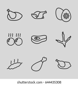 Chicken icons set. set of 9 chicken outline icons such as footprint of  icobird, chicken, meat leg, easter egg