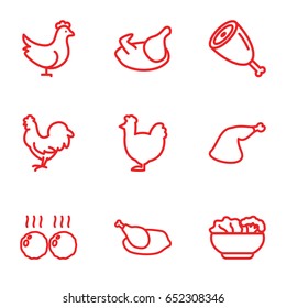 Chicken icons set. set of 9 chicken outline icons such as chicken, meat leg, food