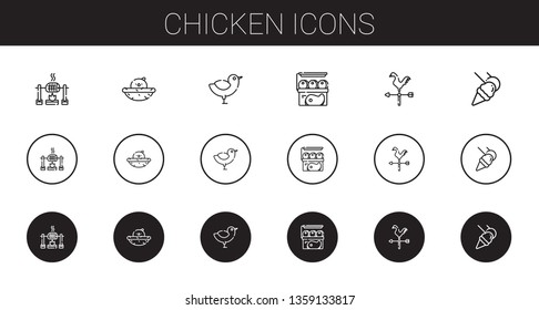 chicken icons set. Collection of chicken with roast, chick, meat, weathercock, food and restaurant. Editable and scalable chicken icons.