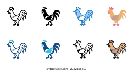 Chicken icons set multiple style collection. Editable stroke 

