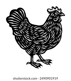 Chicken illustration in hand drawn vintage style