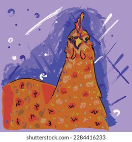 Chicken illustration purple background vector cute han decorative design 