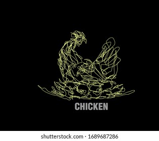 chicken illustration with scribble art or digital hand drawn for background or t-shirt design