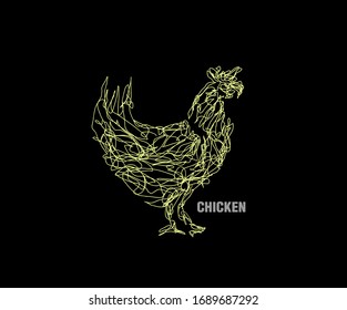 chicken illustration with scribble art or digital hand drawn for background or t-shirt design