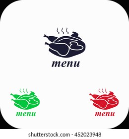Chicken Illustration set. Blue, green, red icon.