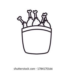 el pollo dentro del estilo de la línea de cubo diseño de iconos, comida rápida comer restaurante y menú Tema Vector ilustración