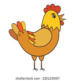 Chicken isolated on a white background. Cartoon vector illustration.