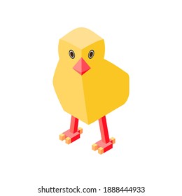 Chicken isometric icon. Hand drawn vector illustration isolated on white. Flat colors.