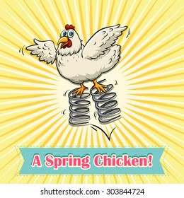 Chicken jumping on spring illustration