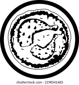 Chicken Jute Leave Stew Vector Icon, National Dish of Kenya Sign,Traditional cuisine Symbol, Gourmet food cooking with ingredients, Braised Mulukhiyah Greens With Crispy Chicken on Platter Concept