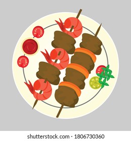 Chicken kebabs on a skewer served in plate