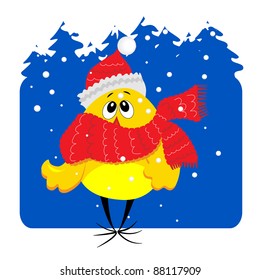 chicken kid on snowy background vector illustration