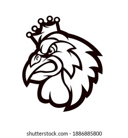 Chicken king cartoon character black and white version