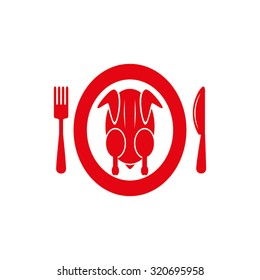 chicken knife fork plate
