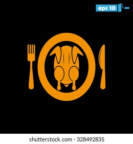 chicken knife fork plate