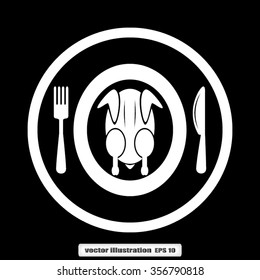 chicken knife fork plate