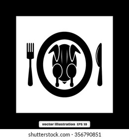 chicken knife fork plate