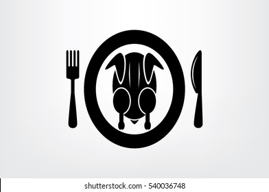 chicken knife fork plate  icon vector illustration eps10.