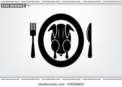 chicken knife fork plate  icon vector illustration.