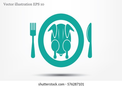 chicken knife fork plate  icon vector illustration.