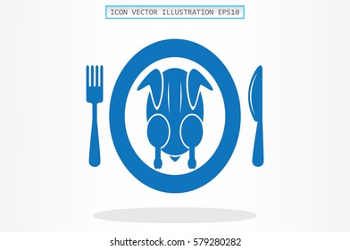 chicken knife fork plate  icon vector illustration eps10.
