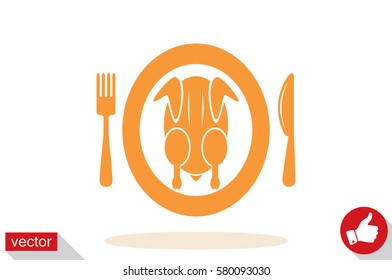 chicken knife fork plate  icon vector illustration eps10.
