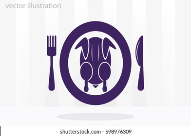 chicken knife fork plate  icon vector illustration eps10.