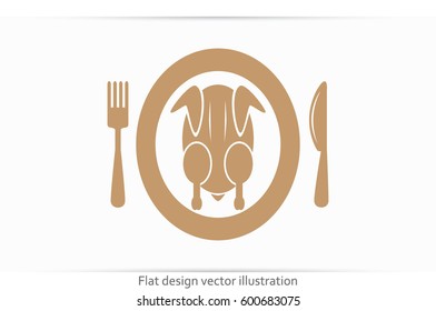 chicken knife fork plate  icon vector illustration eps10.