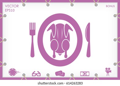 chicken knife fork plate  icon vector illustration eps10.