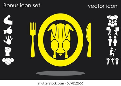 chicken knife fork plate  icon vector illustration eps10.